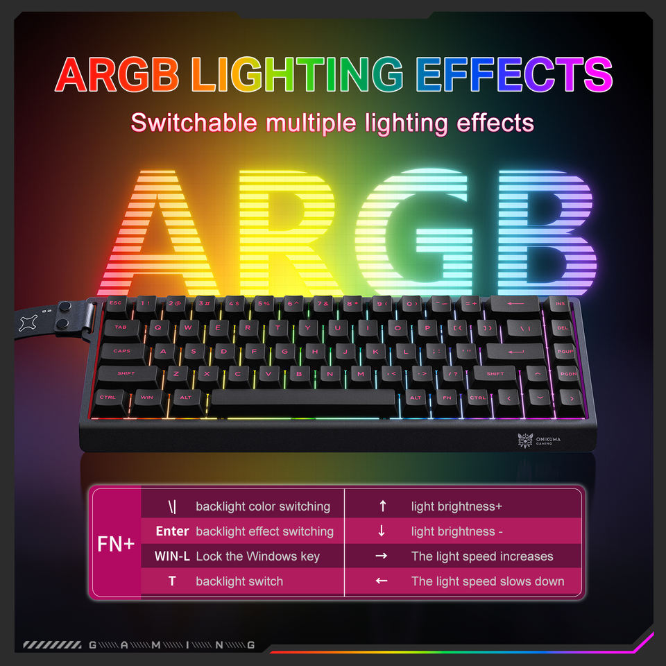 Onikuma MT603 Tri-Mode RGB 68 Keys Mechanical Keyboard (Black)