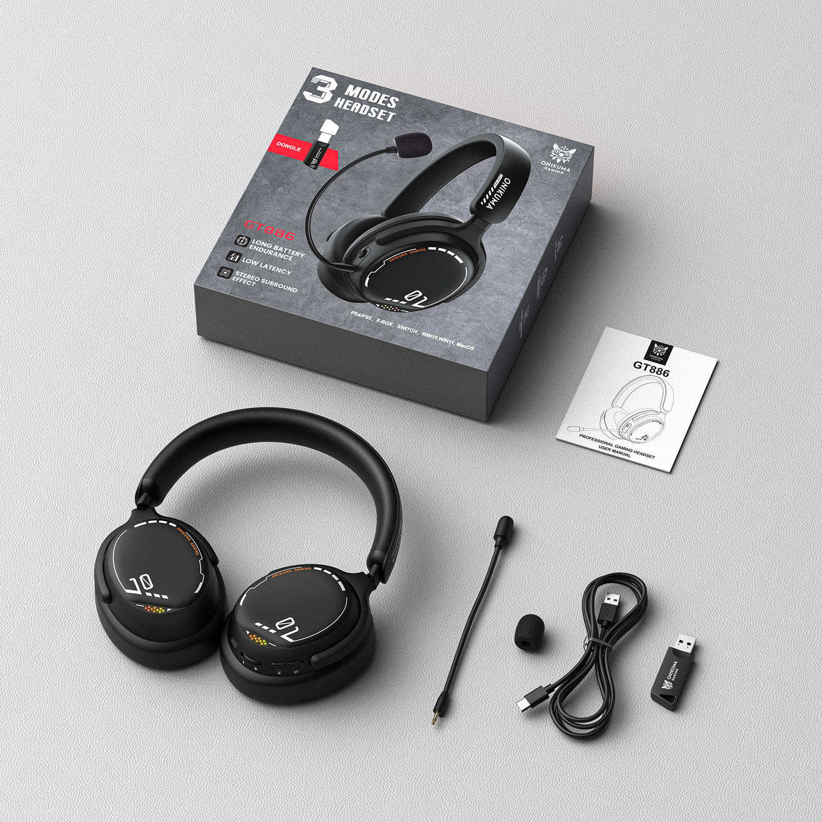 Onikuma GT886 Tri-Mode Gaming Headset (Black)