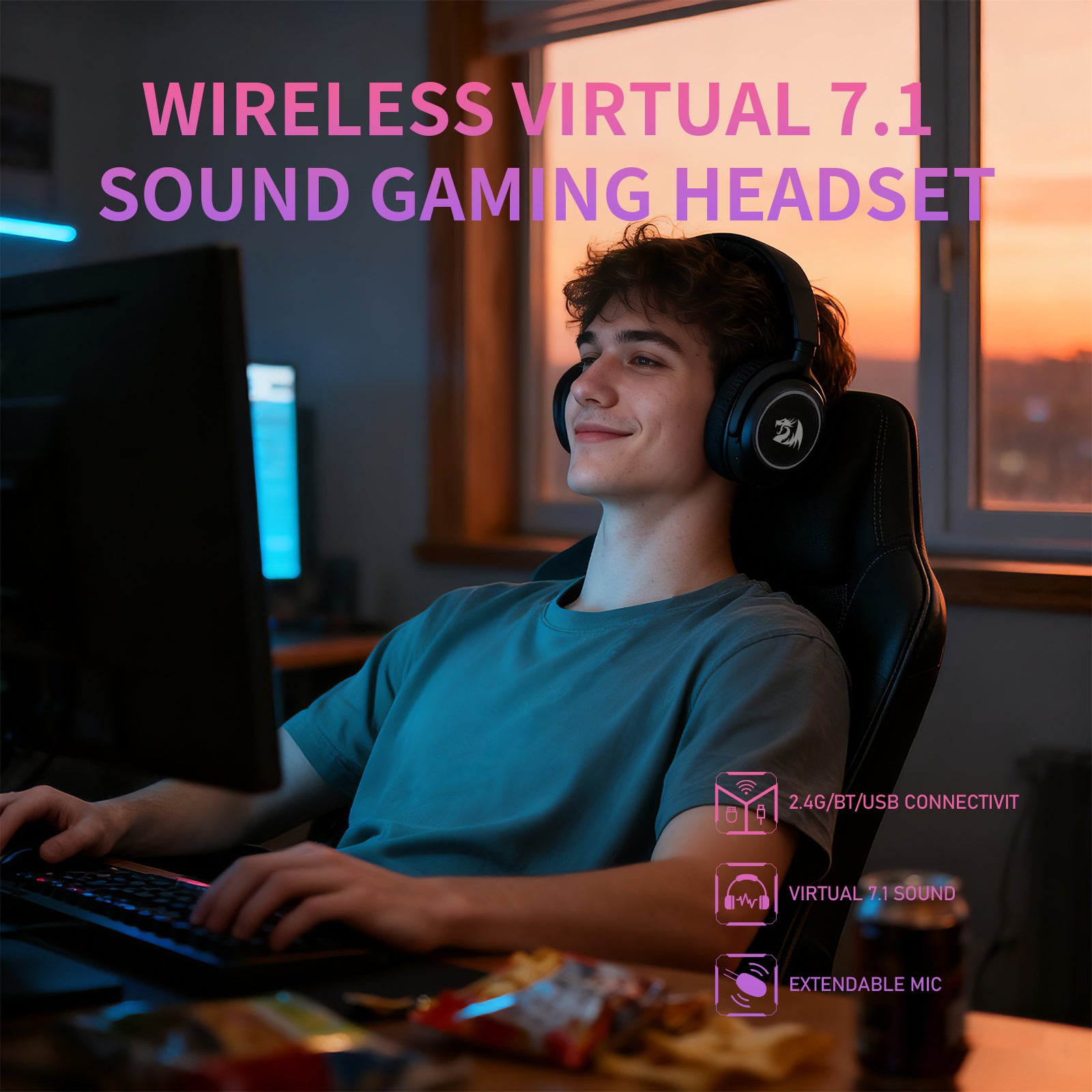 Redragon Nyx Pro H891 Wireless Gaming Headset (Black)