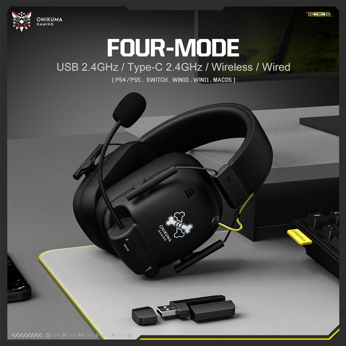 Onikuma GT888 4-Mode Gaming Headset (Black)