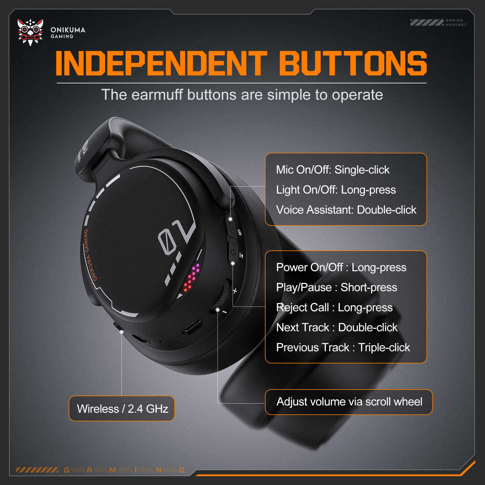 Onikuma GT886 Tri-Mode Gaming Headset (Black)