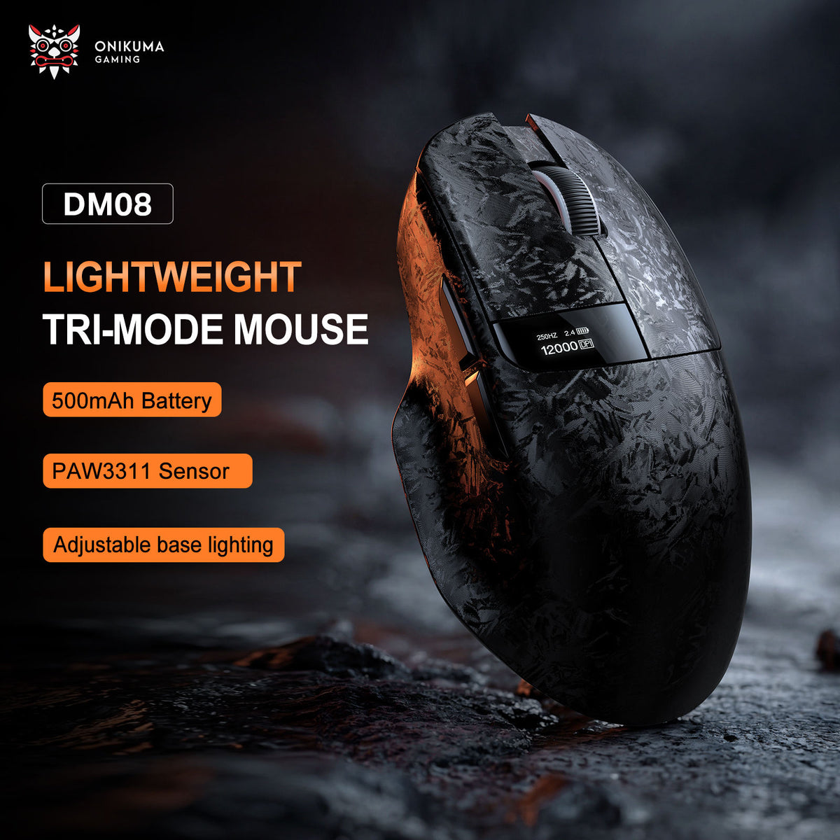 Onikuma DM08 Tri-Mode RGB Wireless Gaming Mouse (Black)