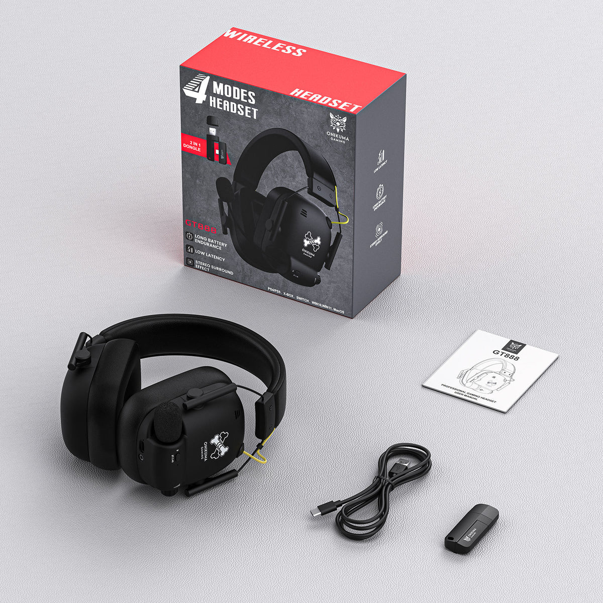 Onikuma GT888 4-Mode Gaming Headset (Black)