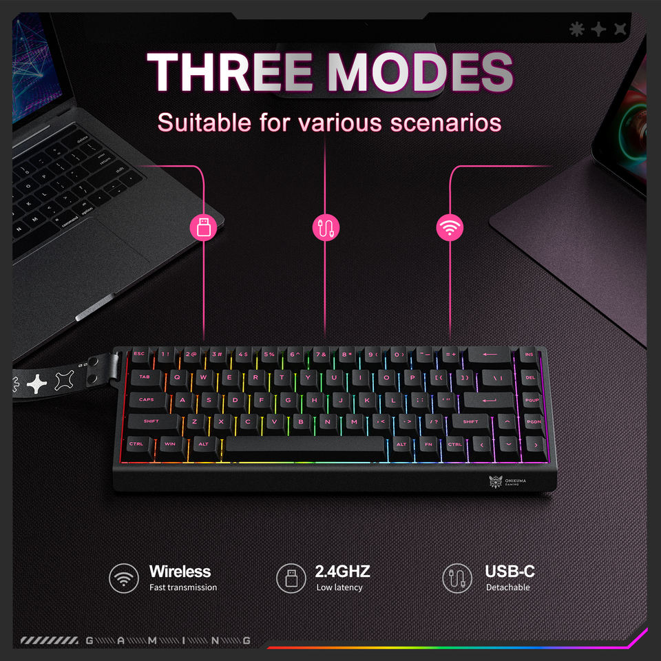 Onikuma MT603 Tri-Mode RGB 68 Keys Mechanical Keyboard (Black)
