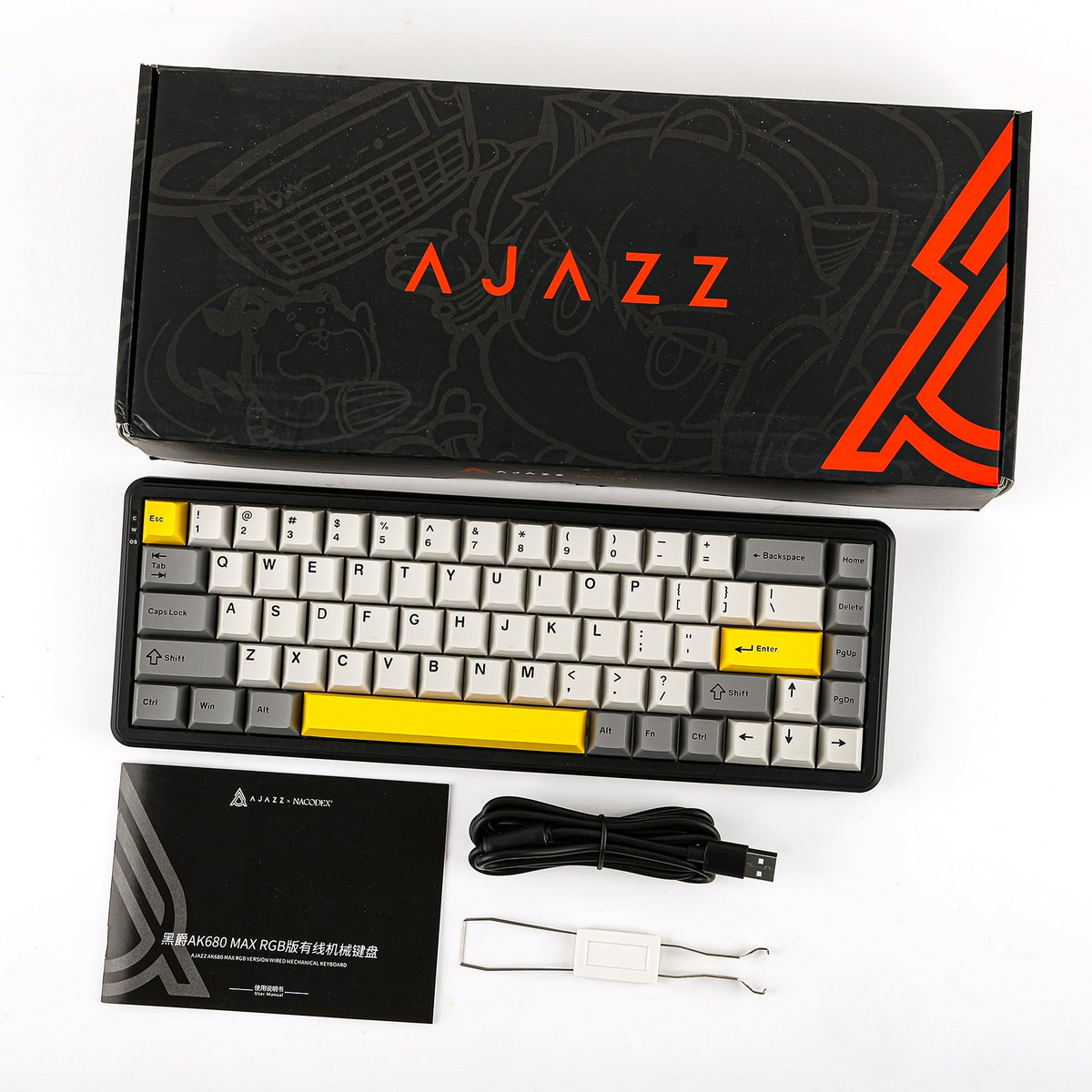 Ajazz AK680 Max RGB Tri-Mode 68-Keys Aluminum Positioning Plate Gasket-Mounted South Facing
