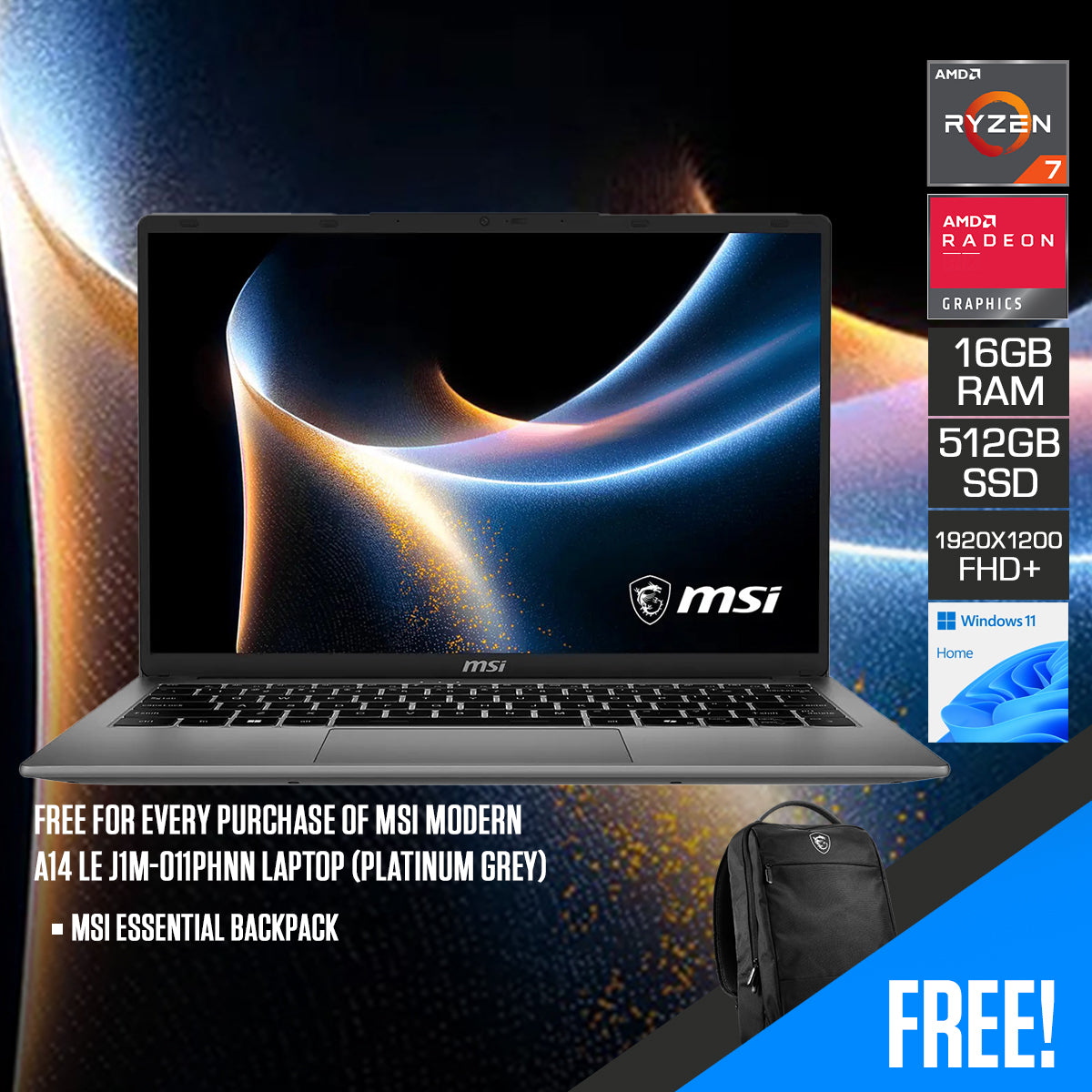 MSI Modern A14 LE J1M-011PHNN Laptop (Platinum Grey)