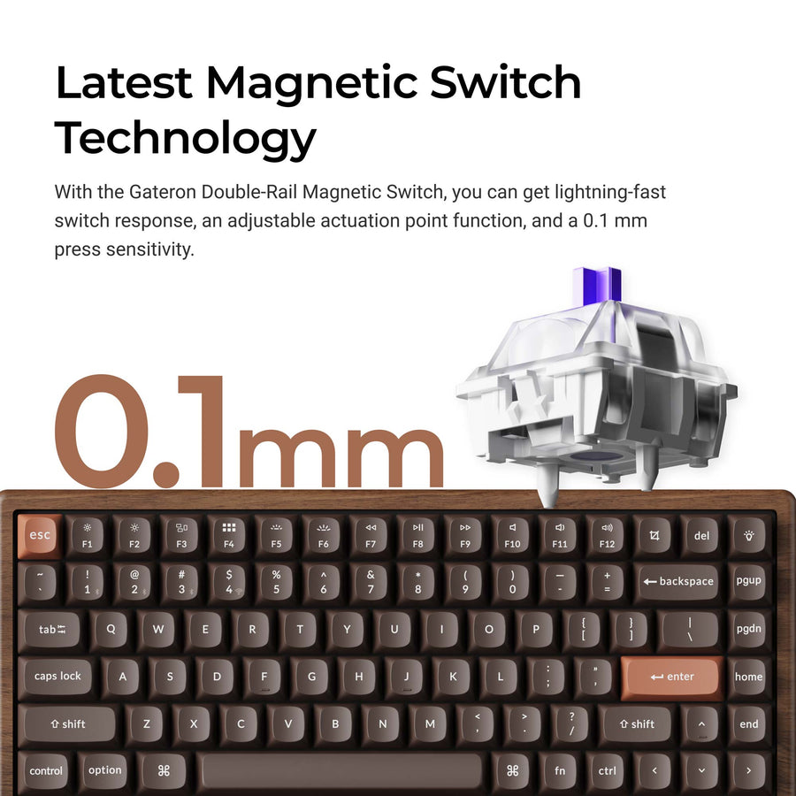Keychron K2 HE 75% Wireless Hot-Swappable RGB Magnetic Switch Custom Keyboard - All-Wood