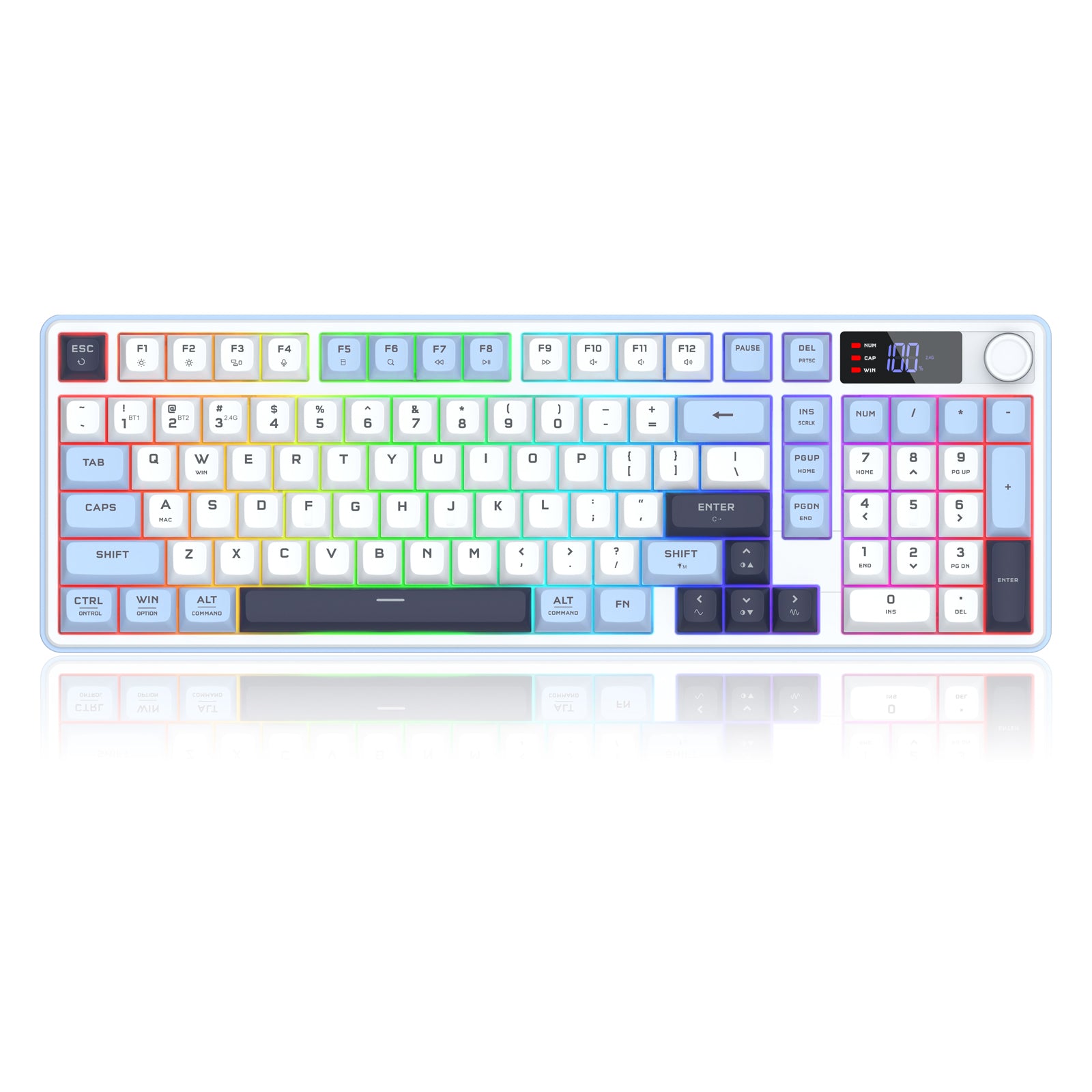 Redragon Aria Pro K527WBL Tri-Mode Ultra-Quiet Membrane RGB Keyboard with LCD Display & Knob Control
