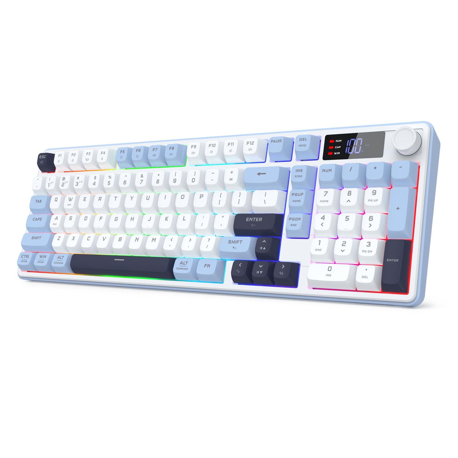 Redragon Aria Pro K527WBL Tri-Mode Ultra-Quiet Membrane RGB Keyboard with LCD Display & Knob Control