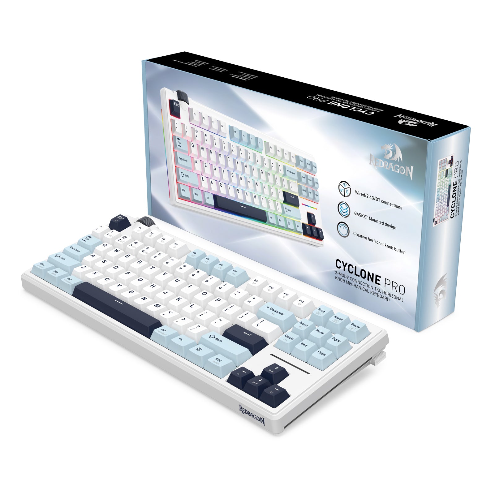 Redragon Cyclone Pro K716 RGB Hot-Swappable Gasket Mounted TKL Horizontal Knob Mechanical Keyboard