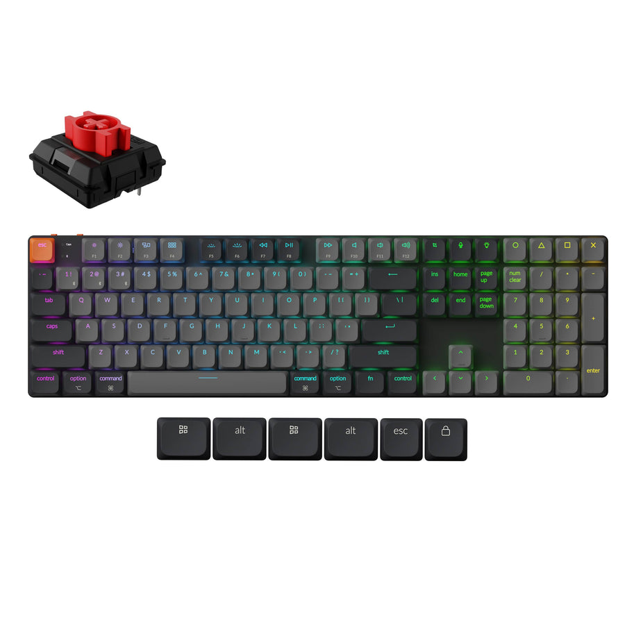 Keychron K5 Full Size Hot-Swappable RGB Backlight Wireless Mechanical Keyboard Version 2 Black/Grey (Low Profile Mechanical Red Switch) (K5X-H1)