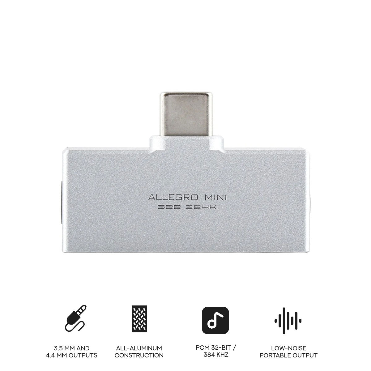 Kiwi Ears Allegro Mini USB-C to 3.5/4.4mm Adapter Built-in DAC/Amp Chip (Silver)