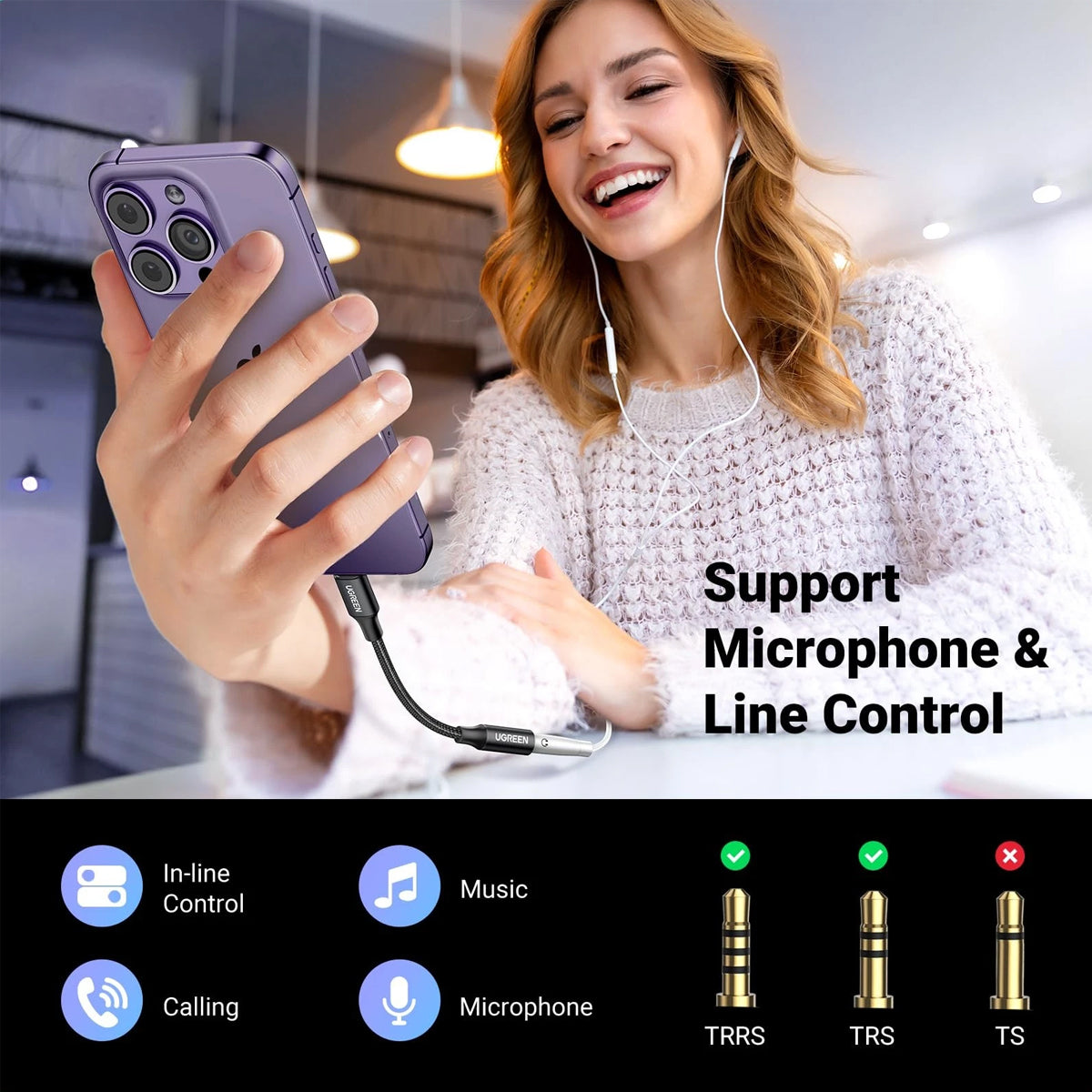 Ugreen Lightning to 3.5mm Female Audio Adapter - 0.1m (US211/70860)