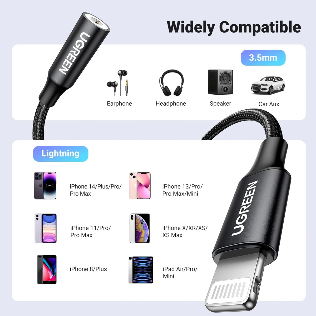 Ugreen Lightning to 3.5mm Female Audio Adapter - 0.1m (US211/70860)
