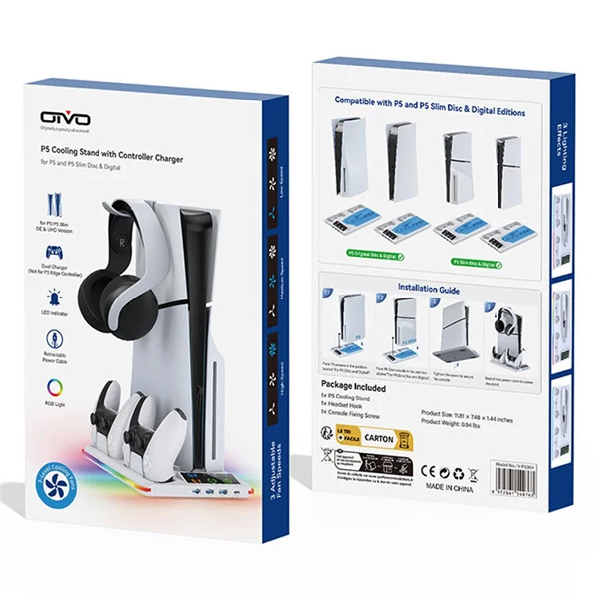 OIVO Cooling Stand with Controller Charger for PS5 / PS5 Slim (White) (IV-P5364X)
