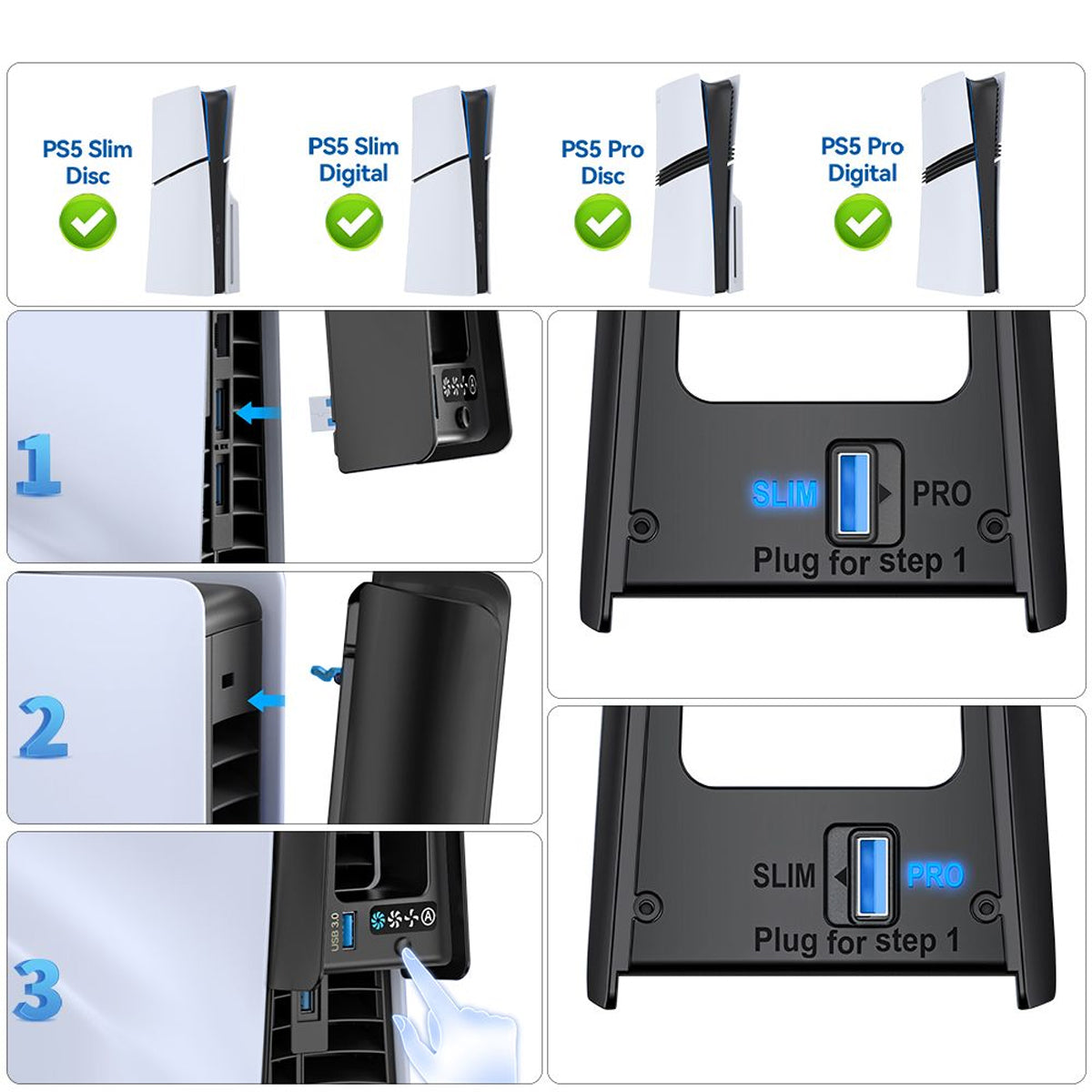 PS5 Auto Mode Cooling Fan with 3 Speed Levels for PS5 Slim / PS5 Pro