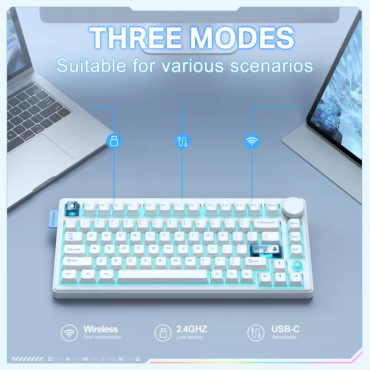 Onikuma MT706 Tri-Mode RGB 81 Keys Mechanical Keyboard