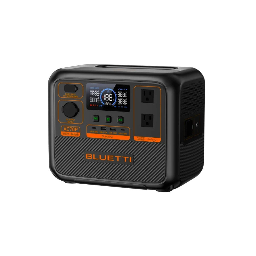 BLUETTI AC70P Portable Power Station | 864Wh LiFePO4 Battery | 1000W AC Output & 950W Turbo Charging