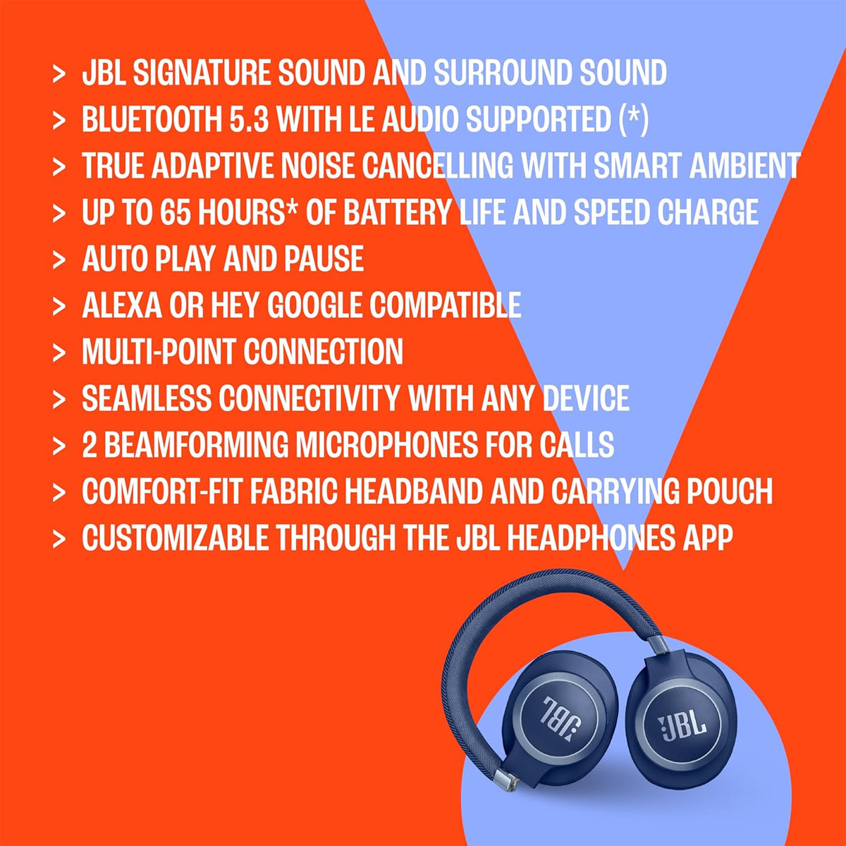JBL Live 770NC Wireless Over-Ear Headphones with True Adaptive Noise Cancelling (Black)