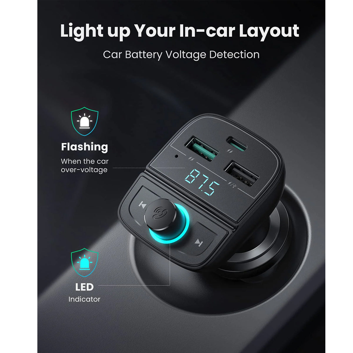 Ugreen Bluetooth FM Transmitter Car Charger for Tablets & Phones