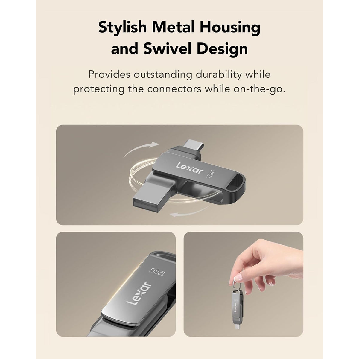 Lexar JumpDrive Dual Drive D400 256GB USB 3.2 Gen 1 Type-C & Type-A 130MB/s Read Flash Drive