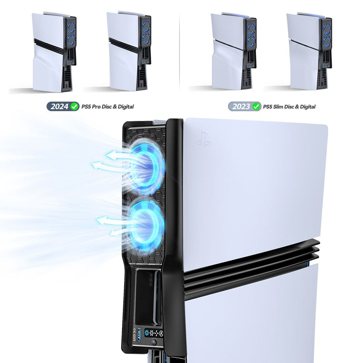 PS5 Auto Mode Cooling Fan with 3 Speed Levels for PS5 Slim / PS5 Pro