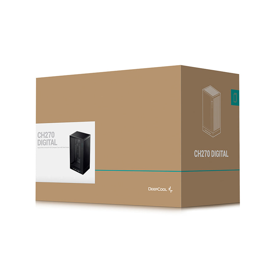 Deepcool CH270 Digital High Airflow Vertical M-ATX Compact Case with Data Screen (Black, White)