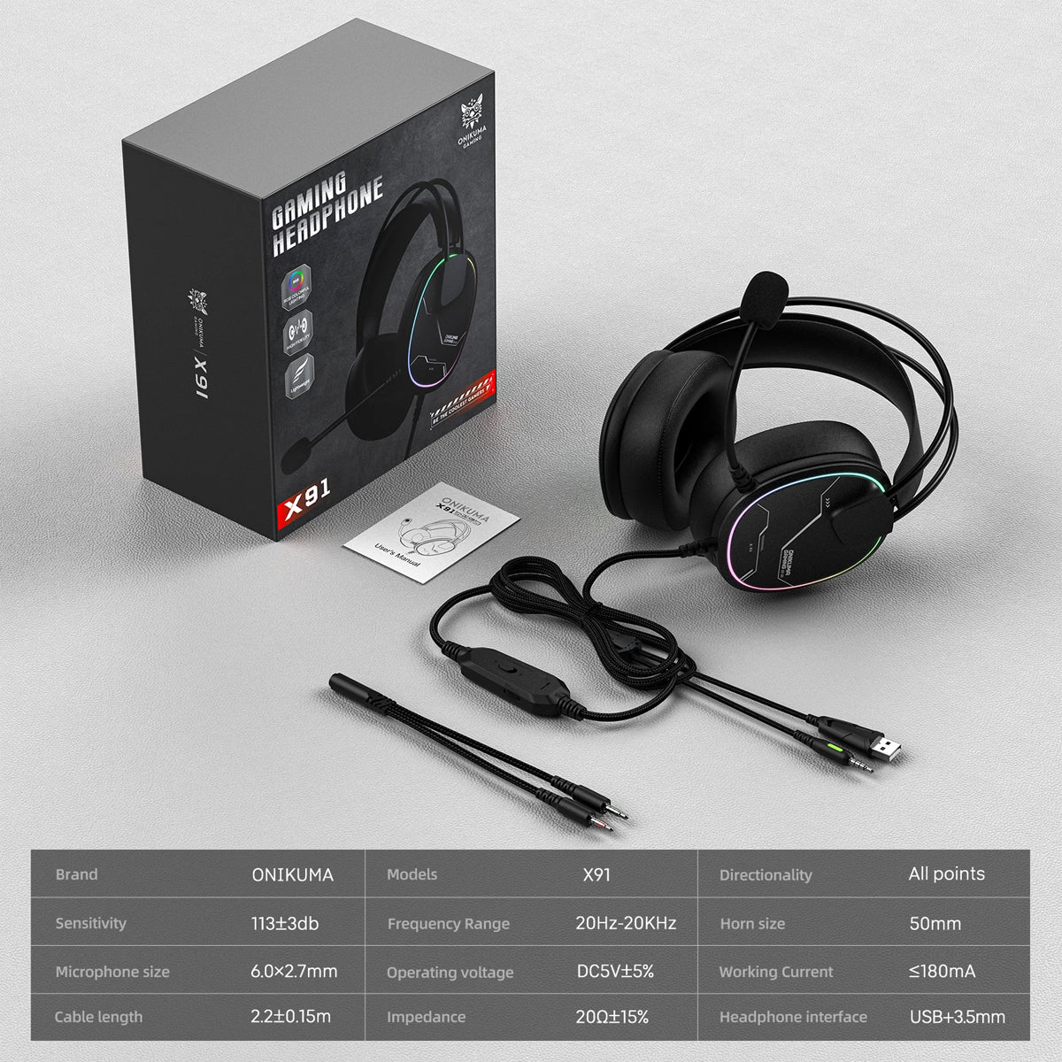 Onikuma X91 RGB Lightweight Gaming Headphone with Microphone