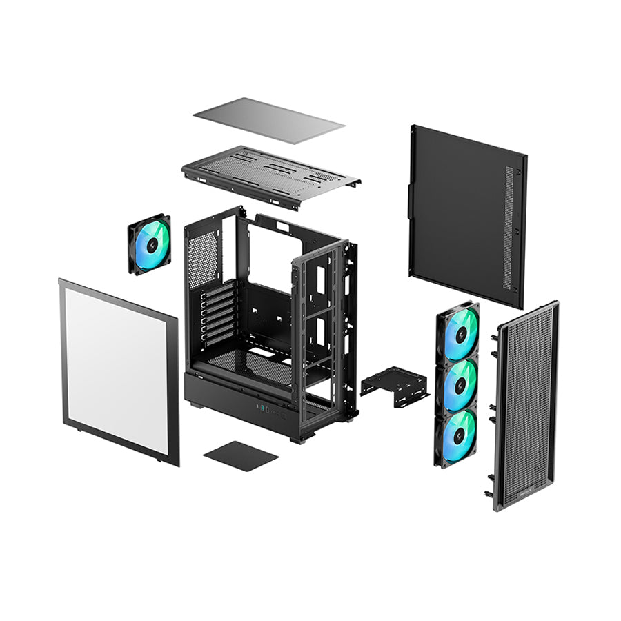 DeepCool CC550 4F Tempered Glass High-Airflow Mid-Tower ATX PC Case (Black) (R-CC550BKANA4-G)