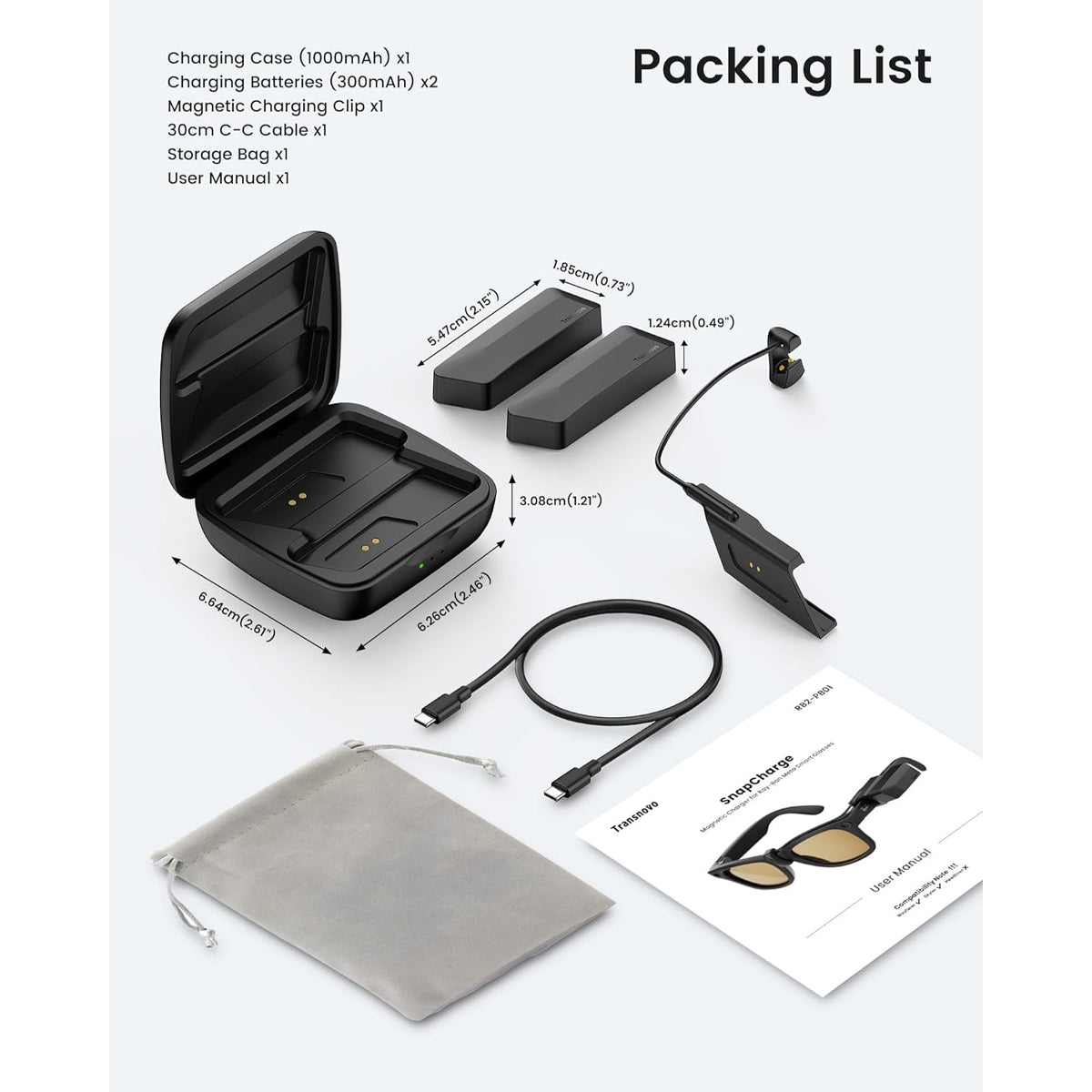 Transnovo Snap-On Portable Charger for Ray-Ban Meta Glasses
