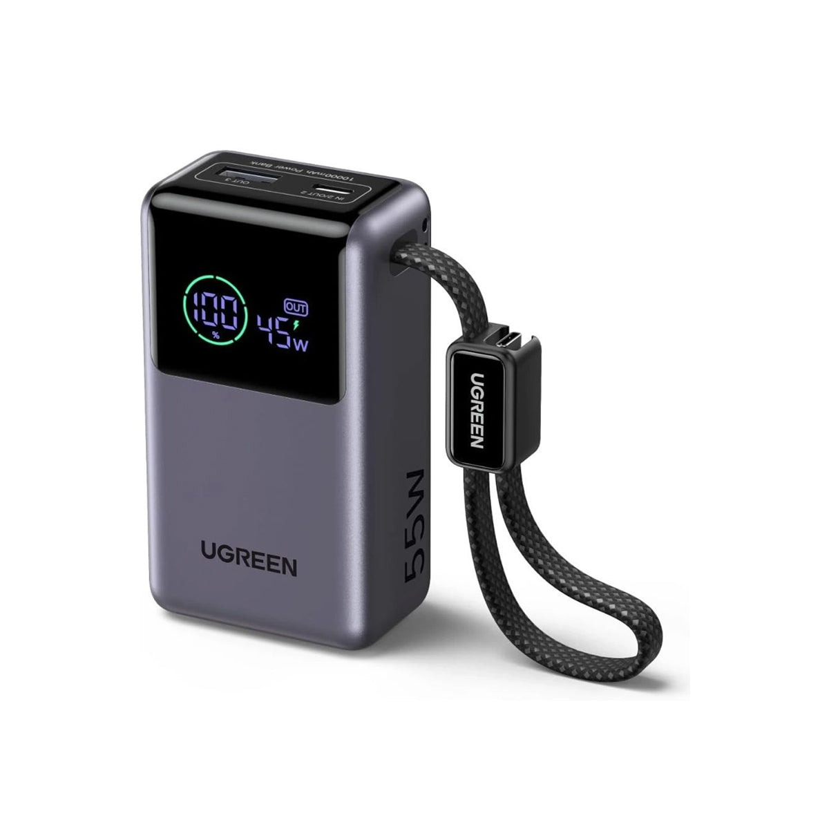 Ugreen Nexode Pro 10000mAh 1xUSB-C + 1xUSB-A Power Bank with 55W USB-C Built-in Cable