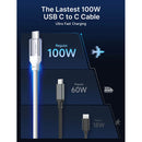 JSAUX Transparent 100W USB-C to USB-C Charging Cable 6.6ft 1-Pack (White) (CC0057)