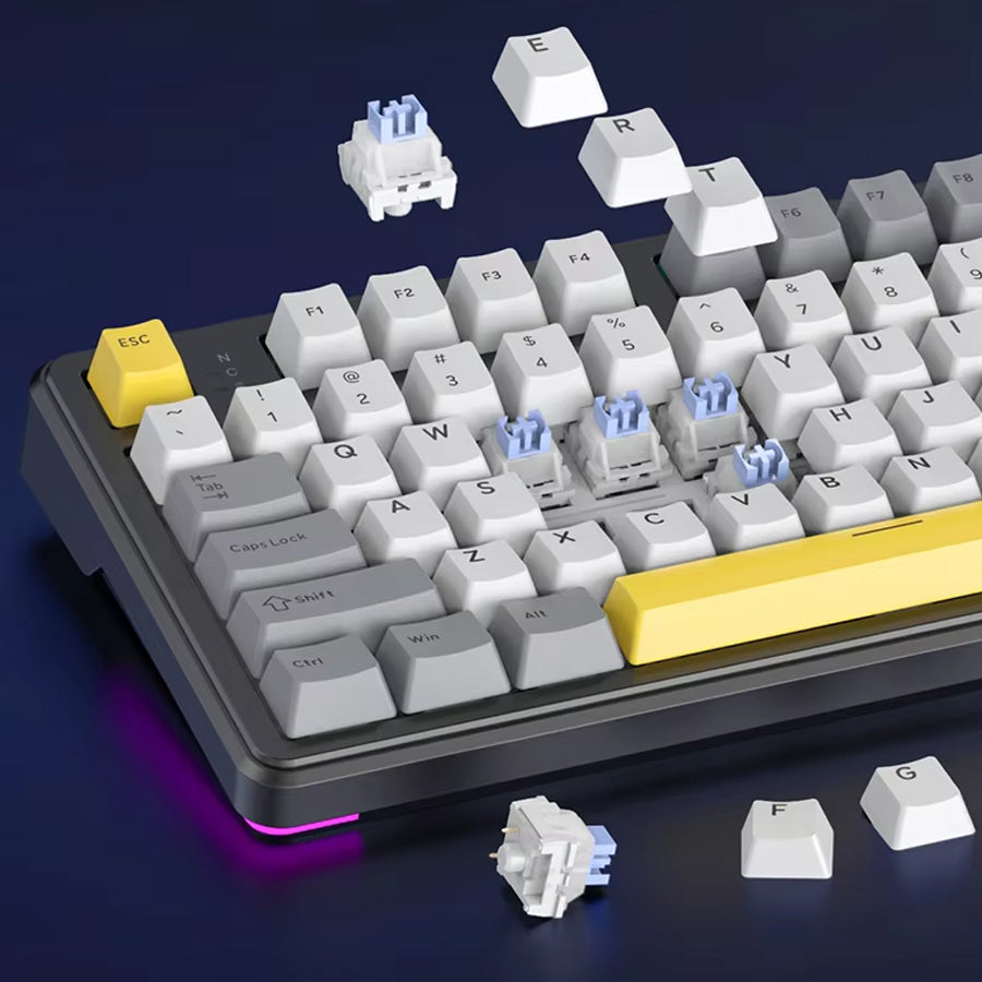 Ajazz AK108 RGB Tri-Mode 108 Keys Dot Matrix Display Mechanical Keyboard (Black-Grey-Yellow)