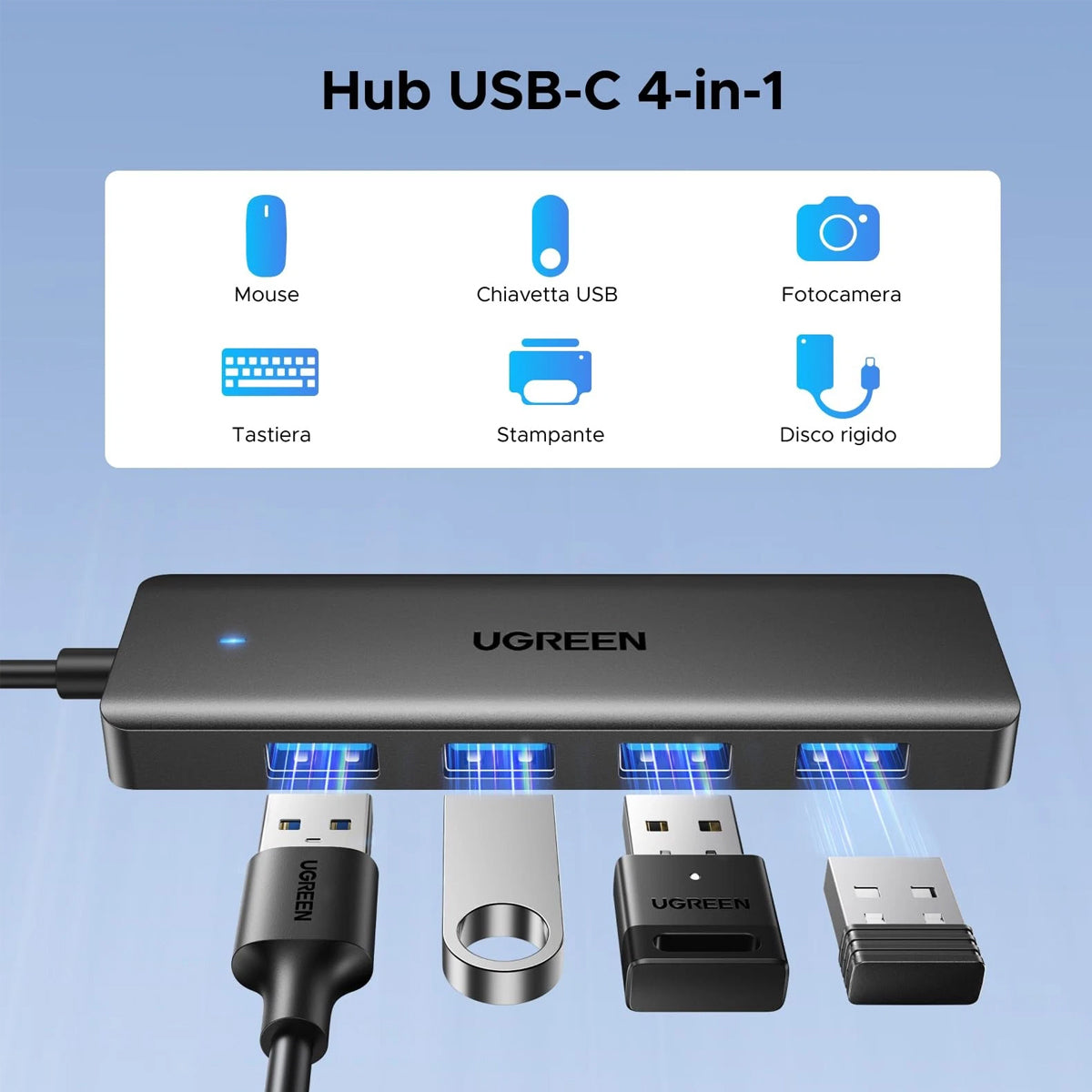Ugreen 4-Port USB-A 3.2 Gen 1 Hub - 0.15m (Black) (CM219/35461)