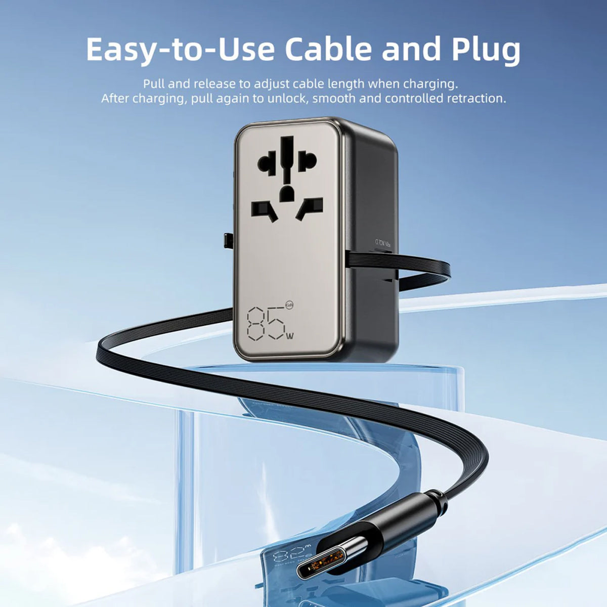 Vyvylabs Explorer Series GaN 4 Ports+AC Fast Charger Travel Adapter 85W A+3C with Type-C Cable