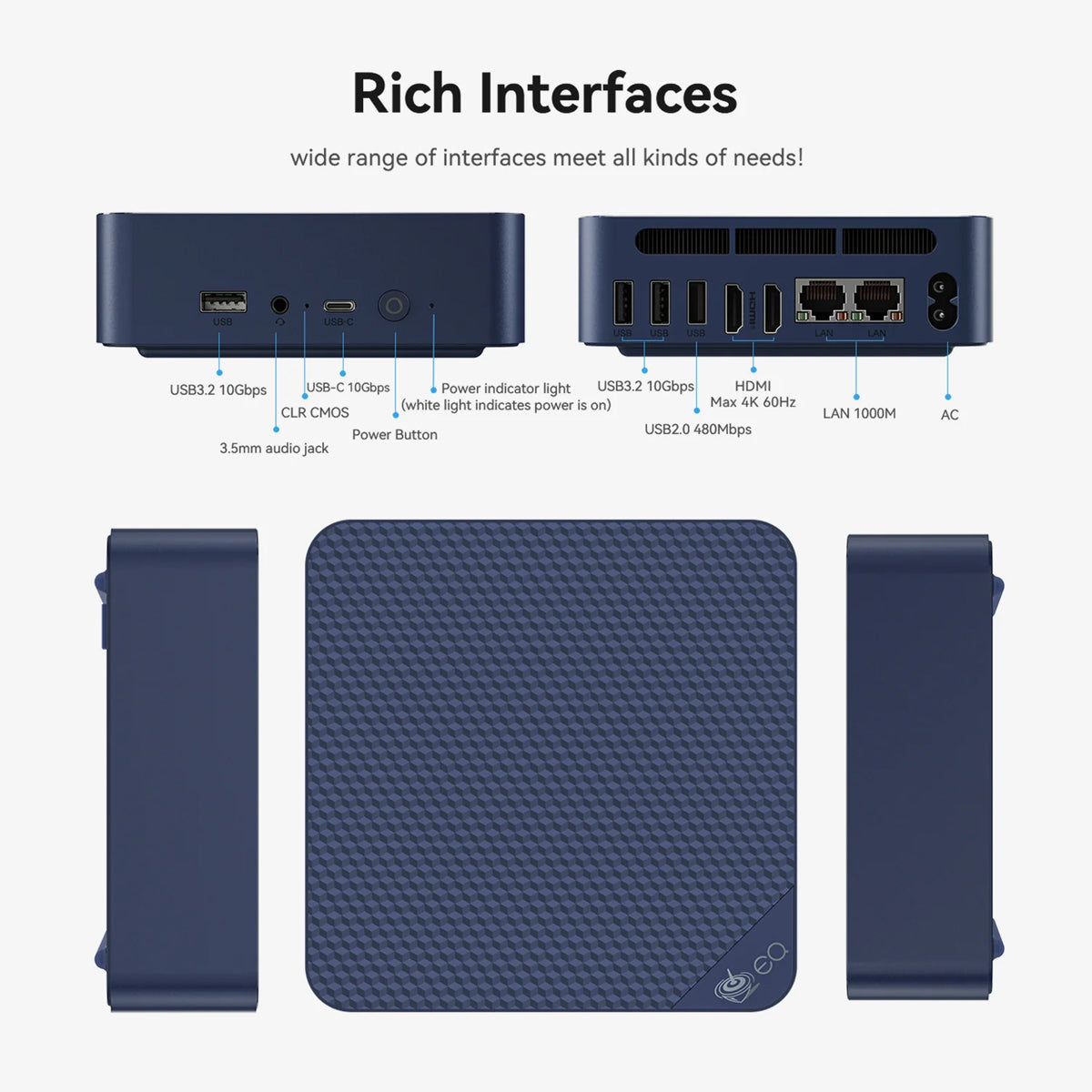 Beelink EQ14-D4 Intel Twin Lake N150 16GB RAM 500GB SSD Windows 11 Home Mini PC (Navy Blue)
