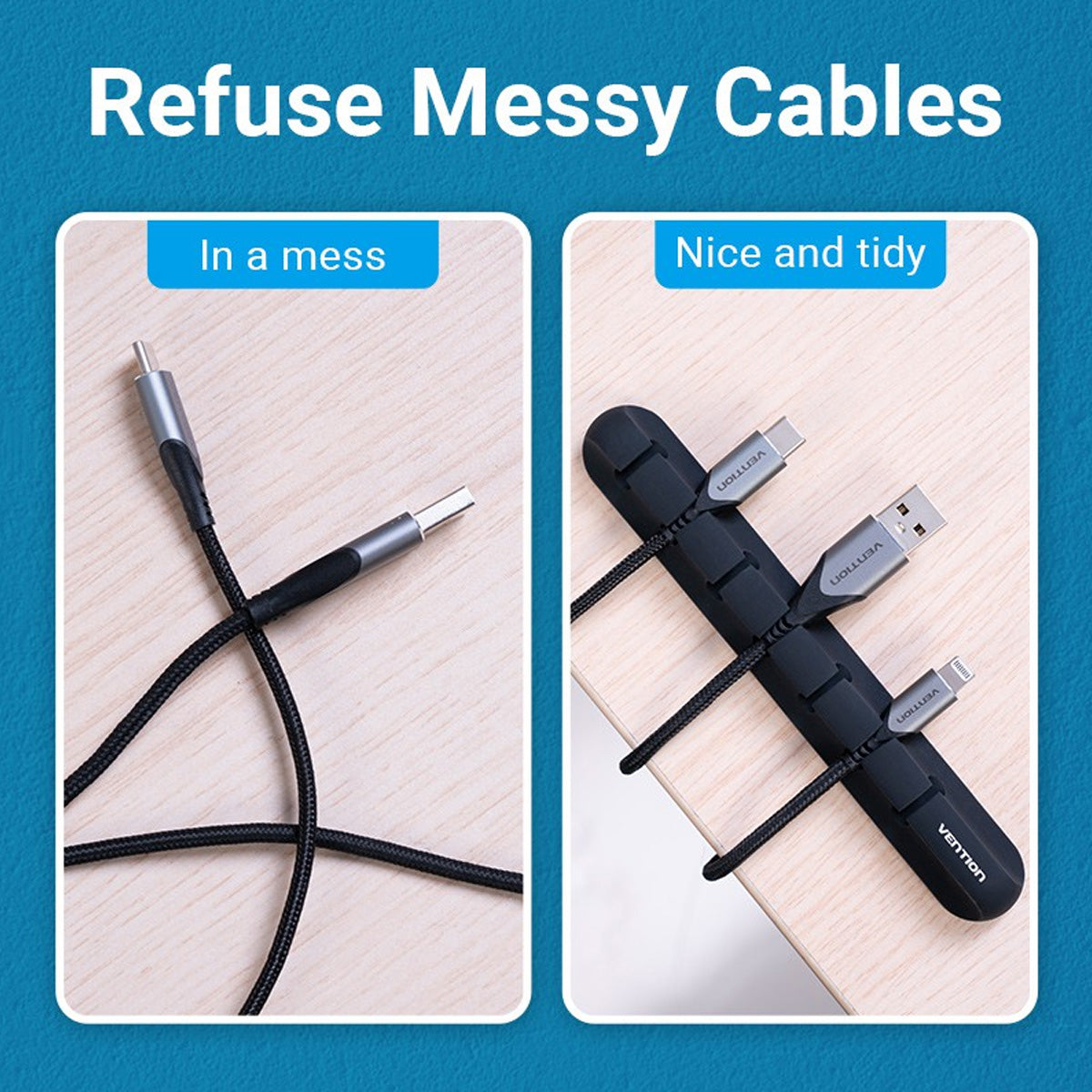 Vention 3-Port Silicone Desktop Cable Manager with 3M Strong Adhesive (1pc, 2 pcs) (KBRB0, KBRB0-2)