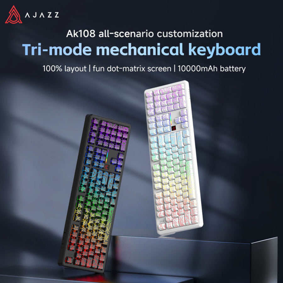 Ajazz AK108 RGB Tri-Mode 108 Keys Dot Matrix Display Mechanical Keyboard (Contour Black)