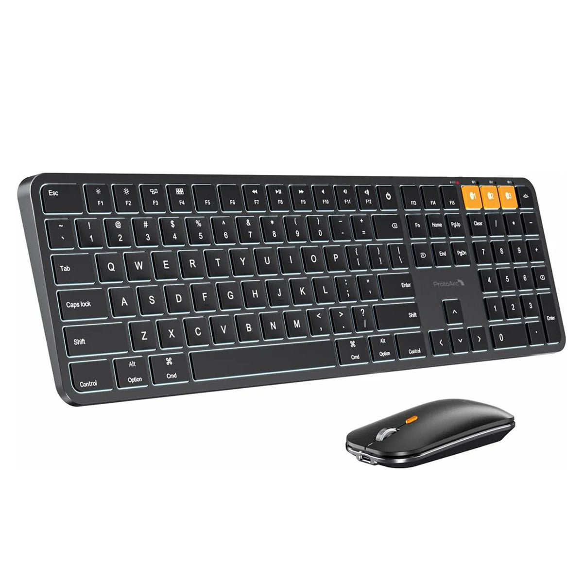 ProtoArc KM100-A Bluetooth Triple Channel Ultra-Slim Backlit Keyboard and Mouse Combo