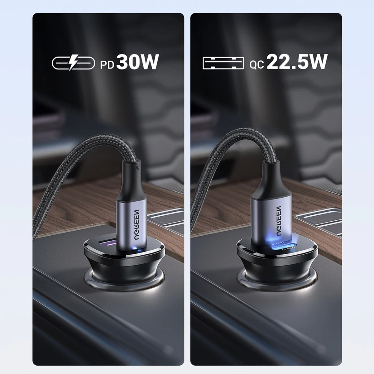 Ugreen 2-Port USB-C PD + USB-A QC 30W Fast Car Charger (EC305/25845)
