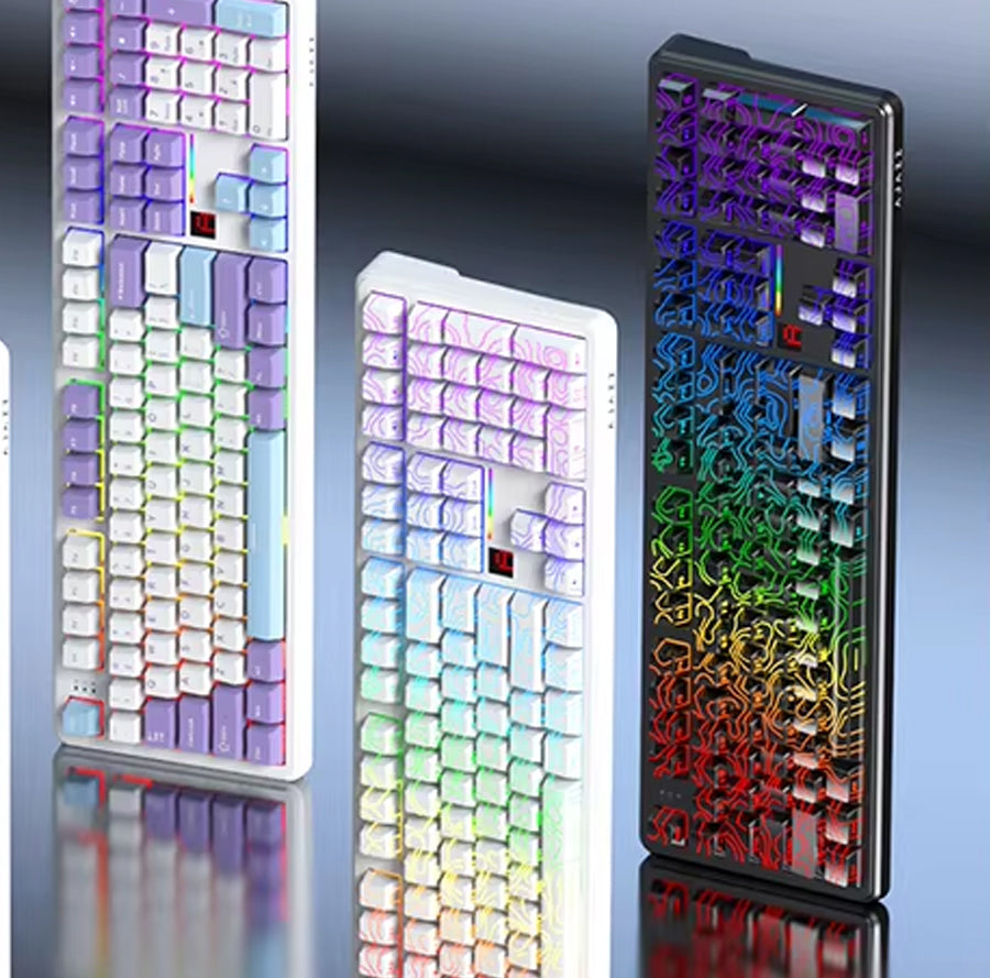 Ajazz AK108 RGB Tri-Mode 108 Keys Dot Matrix Display Mechanical Keyboard (Contour Black)