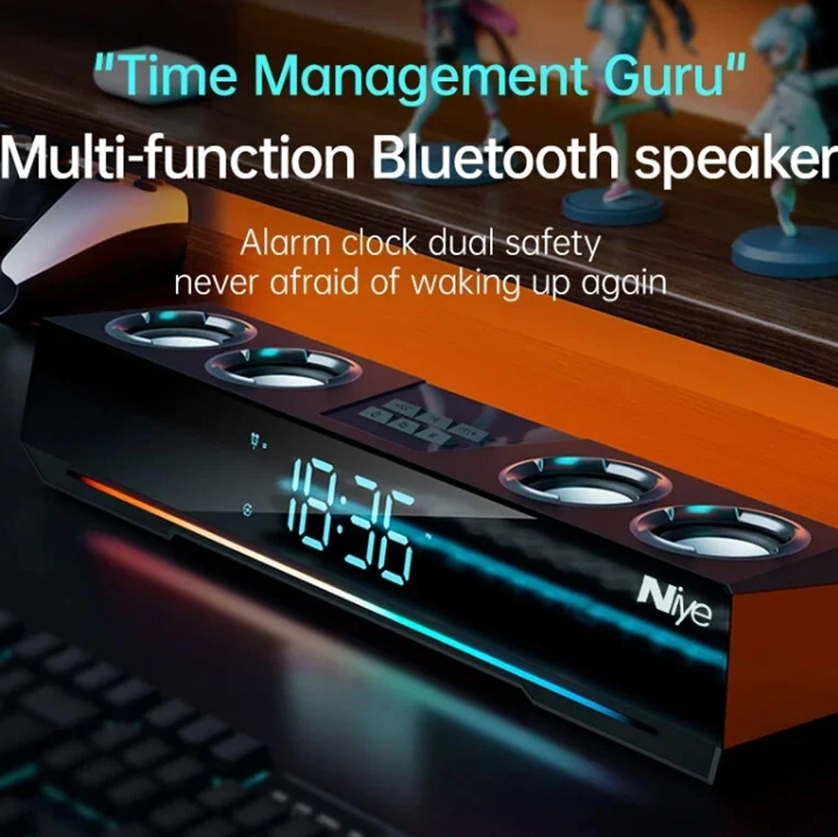Niye V28 Bluetooth Desktop RGB Soundbar with Alarm Clock