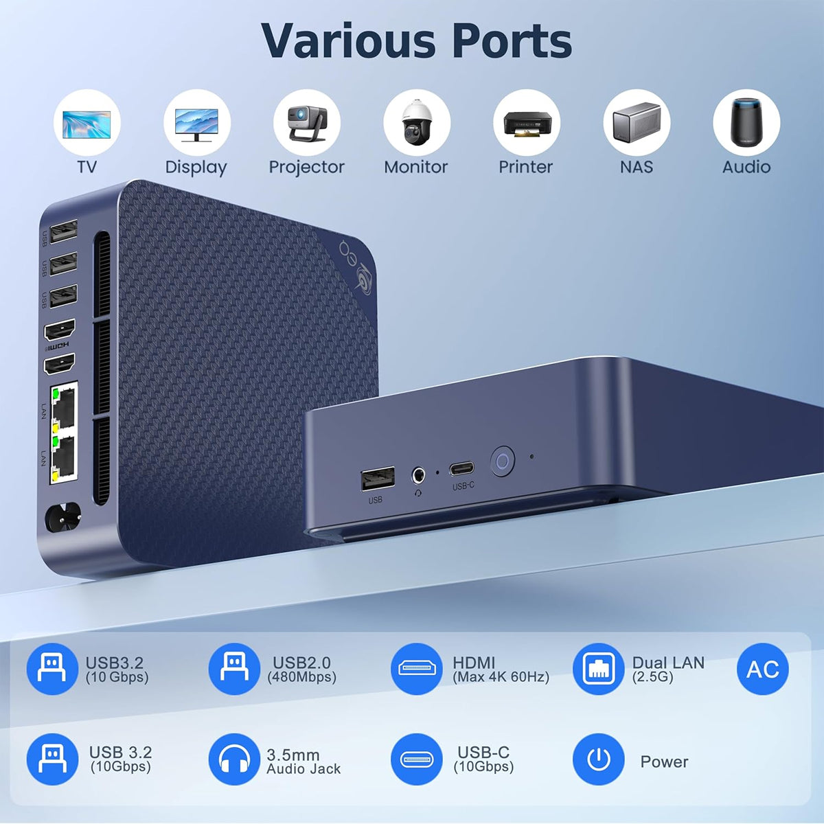Beelink EQ14-D4 Intel Twin Lake N150 16GB RAM 500GB SSD Windows 11 Home Mini PC (Navy Blue)