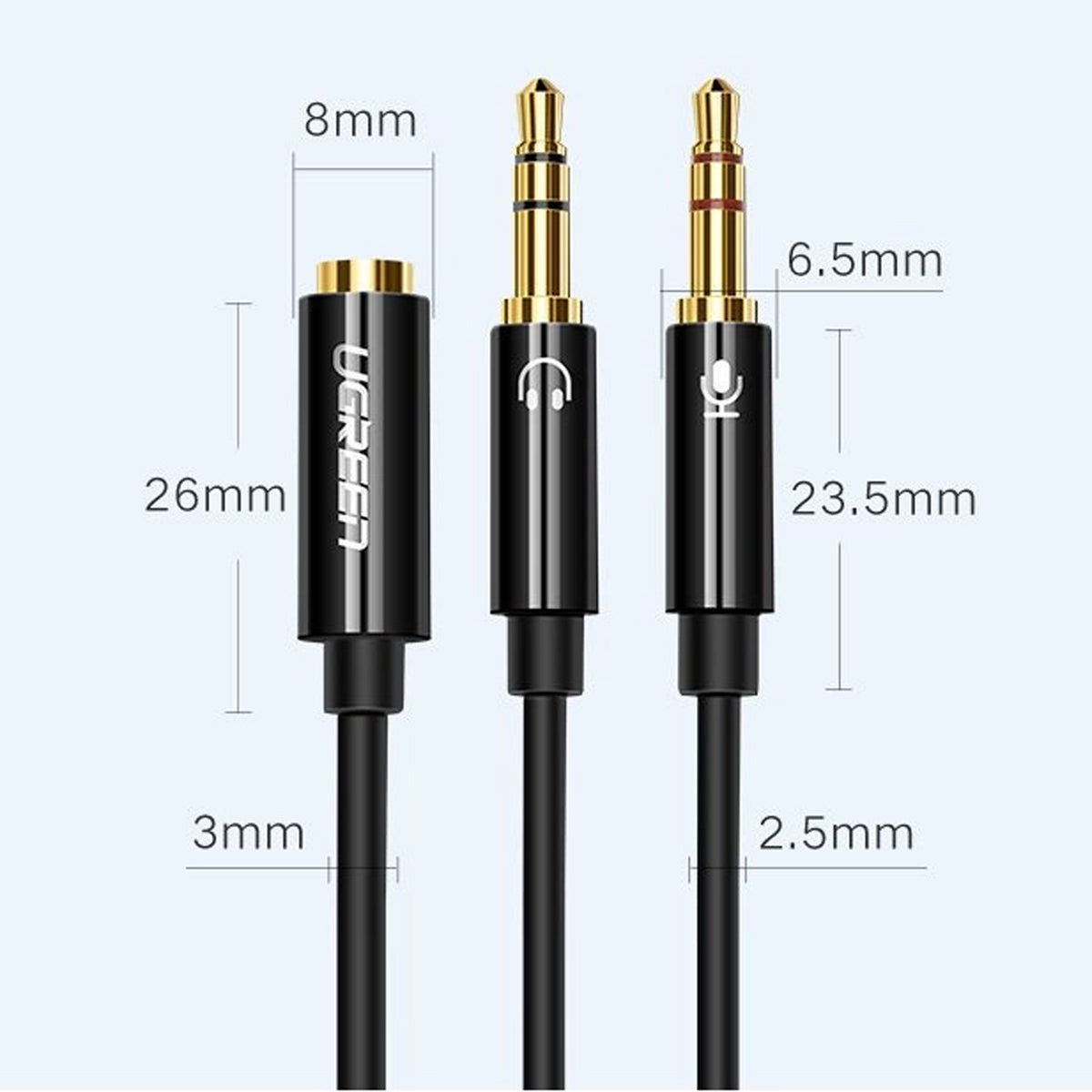 Ugreen Dual 3.5mm Male to 3.5mm Female Audio Cable - 20cm (Black) (AV140/20899)