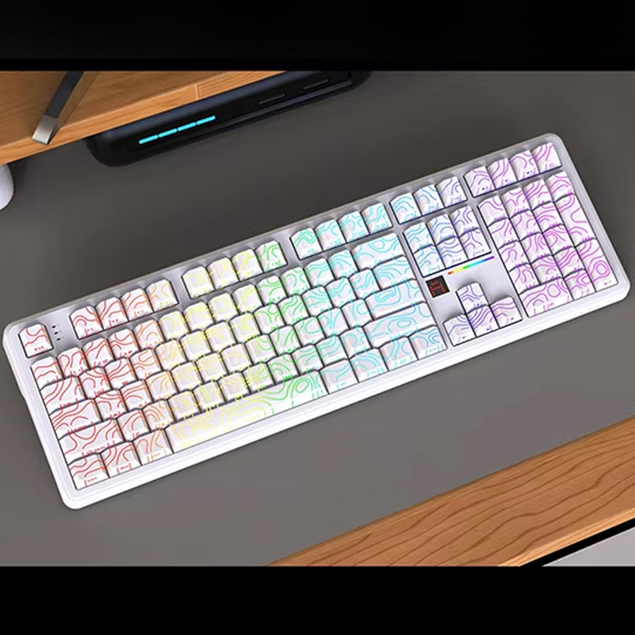 Ajazz AK108 RGB Tri-Mode 108 Keys Dot Matrix Display Mechanical Keyboard (Contour White)
