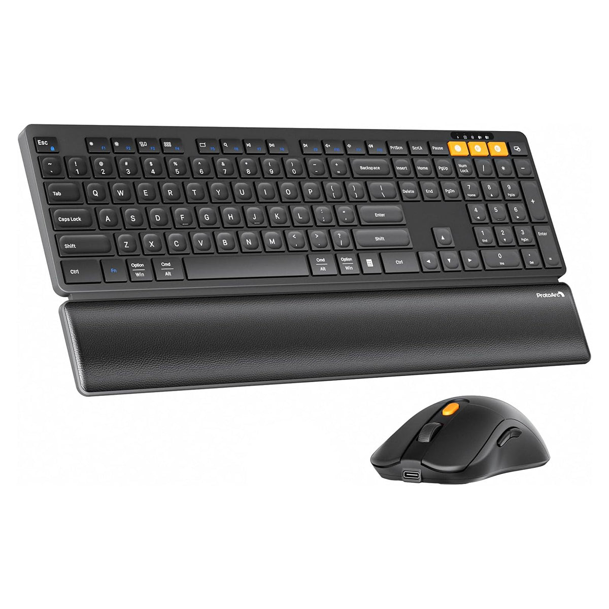 ProtoArc KM60 Ergonomic Triple Channel Bluetooth Keyboard and Mouse Combo with Wrist Rest