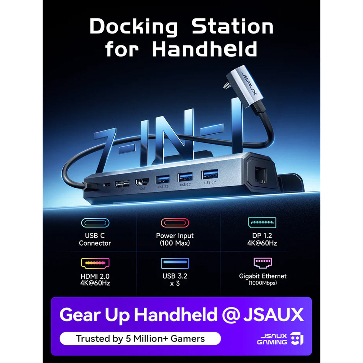 JSAUX USB-C 7-in-1 Docking Station for Steam Deck/ Steam Deck OLED/ ROG Ally/ ROG Ally X/ Legion Go