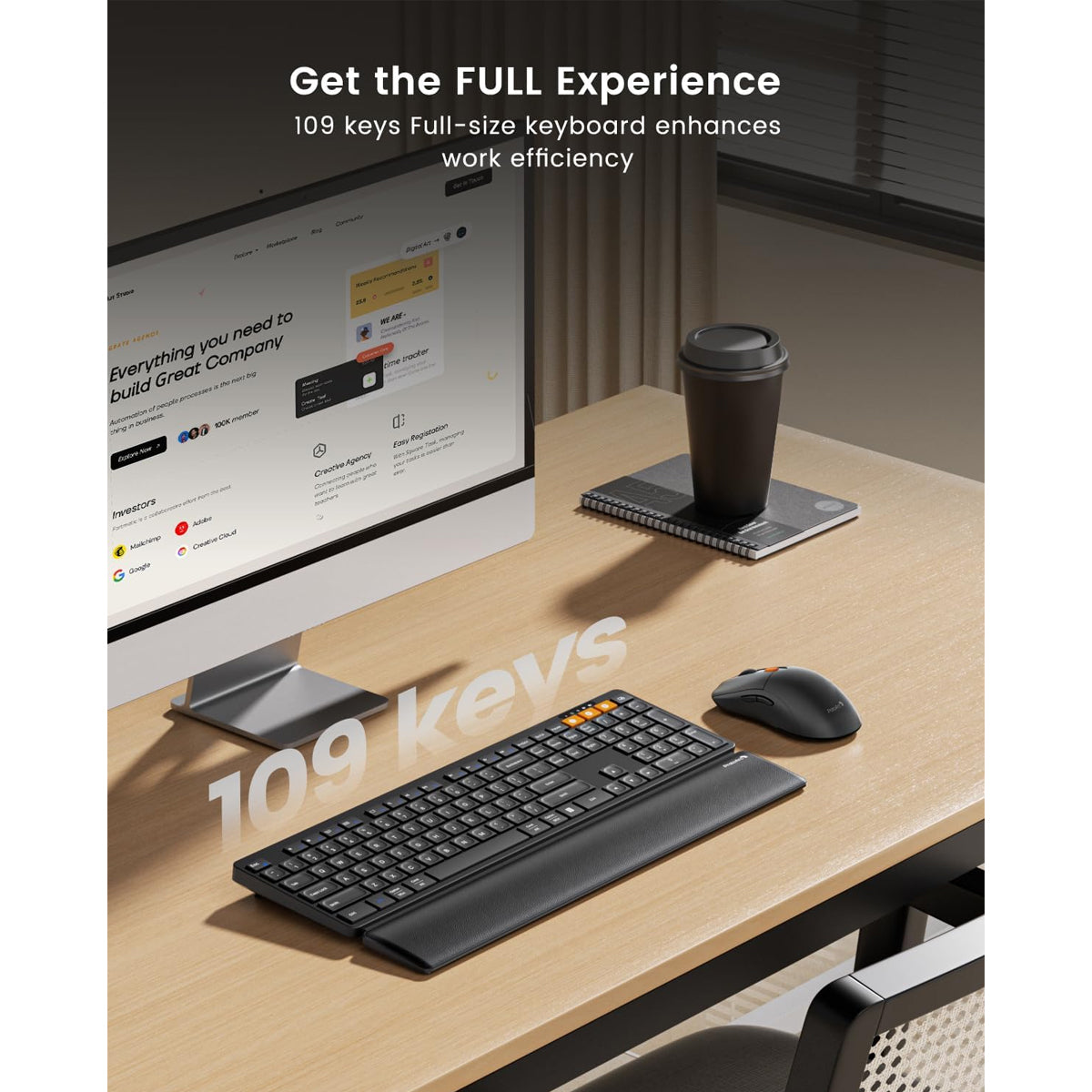 ProtoArc KM60 Ergonomic Triple Channel Bluetooth Keyboard and Mouse Combo with Wrist Rest
