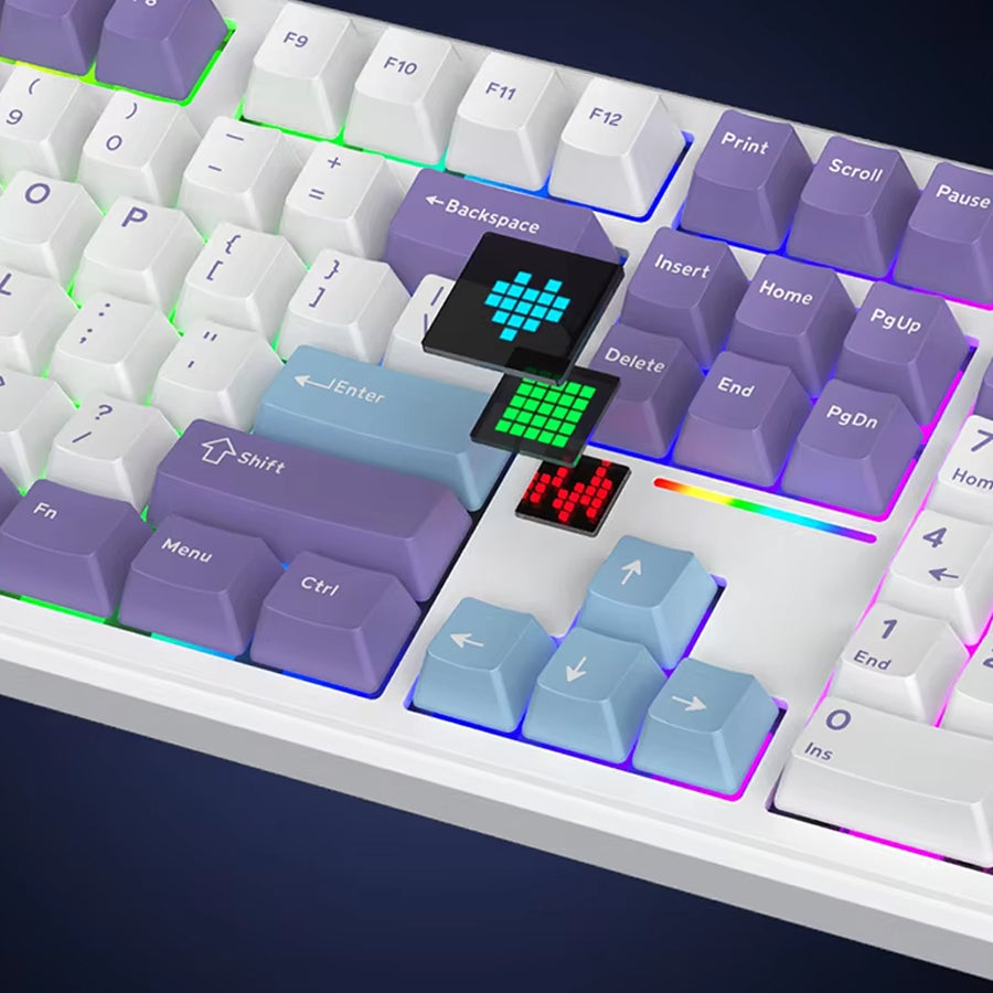 Ajazz AK108 RGB Tri-Mode 108 Keys Dot Matrix Display Mechanical Keyboard (Purple-White-Blue)