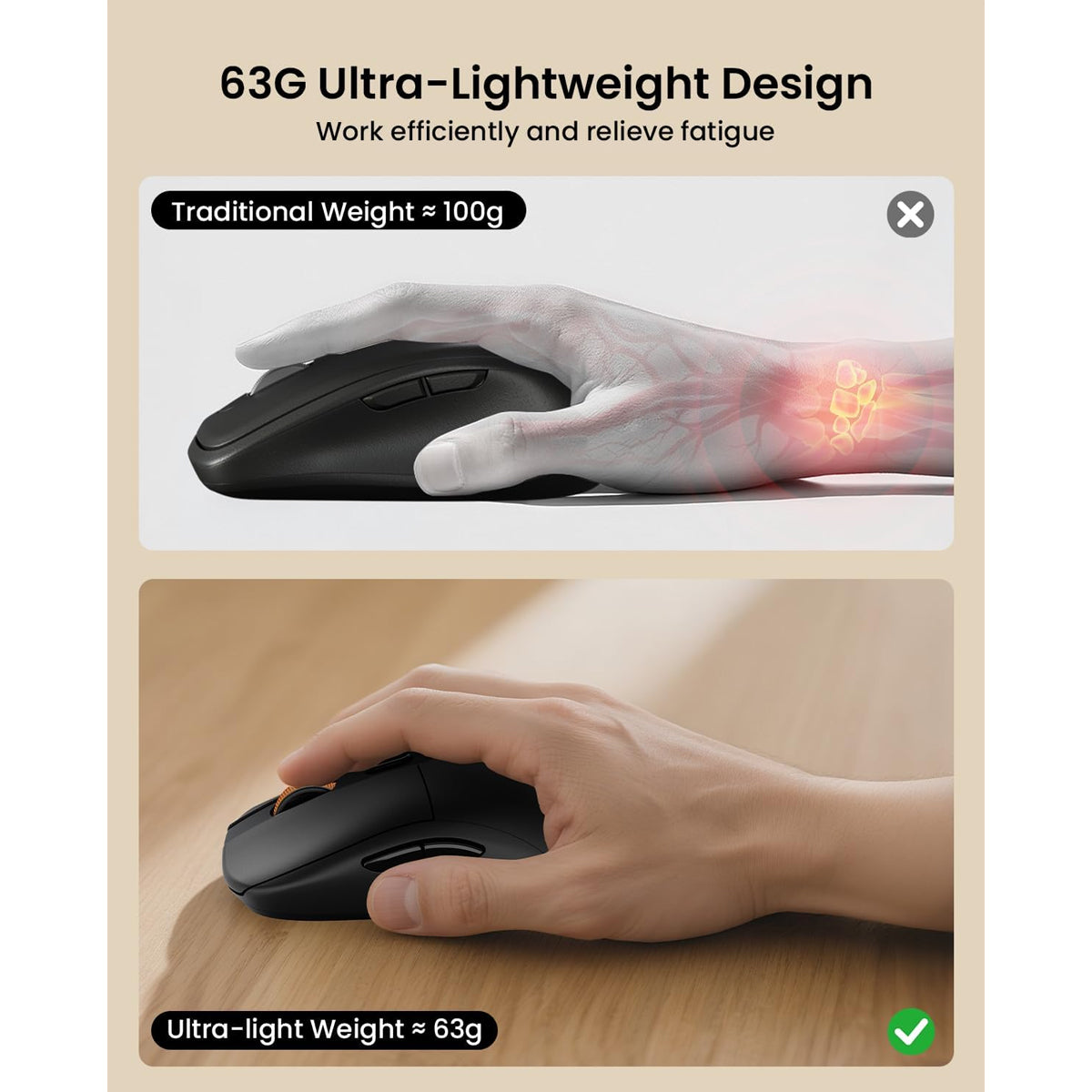 ProtoArc KM60 Ergonomic Triple Channel Bluetooth Keyboard and Mouse Combo with Wrist Rest